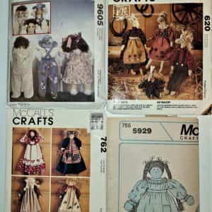 4 Mccall’s Crafts Soft Dolls & Clothes Sewing Patterns 9605 – 620 – 762 – 5929