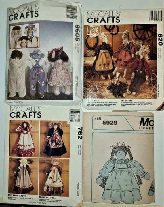 4 Mccall’s Crafts Soft Dolls & Clothes Sewing Patterns 9605 – 620 – 762 – 5929