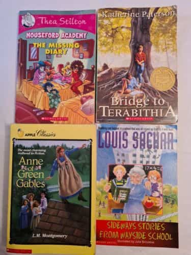 4 Scholastic chapter books Anne Green Gables, Missing Diary, Bridge to Terabitha