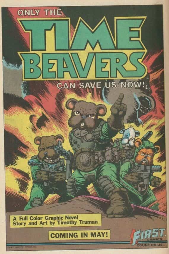 time-beavers-print-ad-1985-first-comics-full-color-graphic-vintage-advertisement