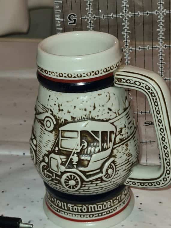 vintage-1982-beer-stein-mug-cup-ceramic-avon-car-ford-model-t-bugatti-numbered
