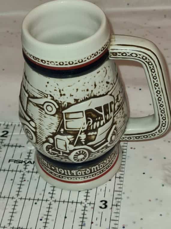 vintage-1982-beer-stein-mug-cup-ceramic-avon-car-ford-model-t-bugatti-numbered