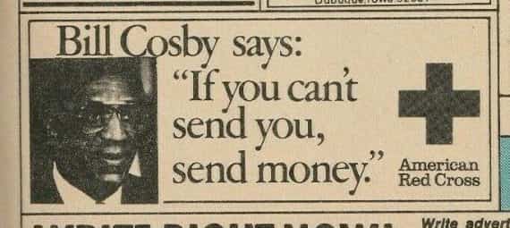 Bill Cosby Red Cross Mini Print Ad 1984
