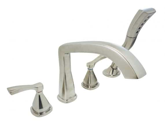 Delta Stryke T4776-SS 2 Handle Deck Mount Roman Tub Faucet Trim Kit with Handshower in Stainless (Valve Not Included)