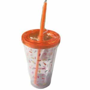 Dunkin Acrylic Sipper DNKN 16 Ounces Colorful Speckles Orange Lid 2020 Brand New