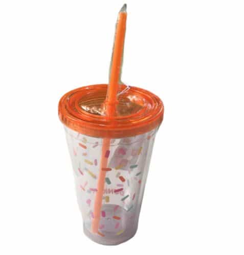 Dunkin Acrylic Sipper DNKN 16 Ounces Colorful Speckles Orange Lid 2020 Brand New