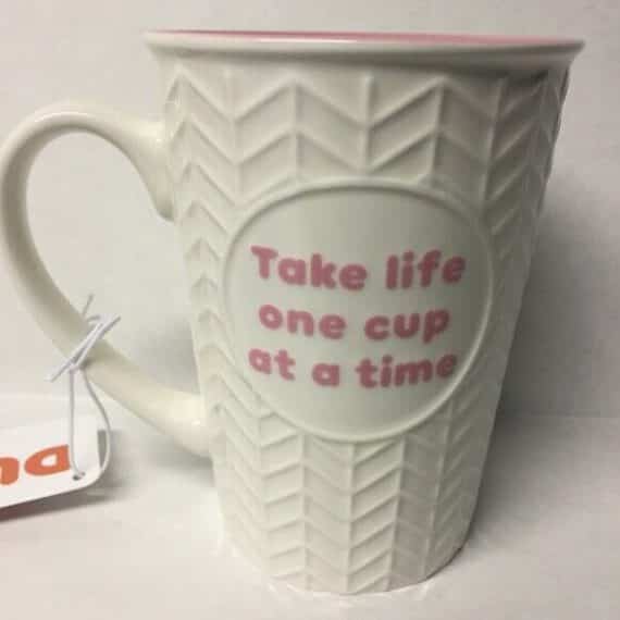 Dunkin Mug Take Life One Cup at a Time Pink and White