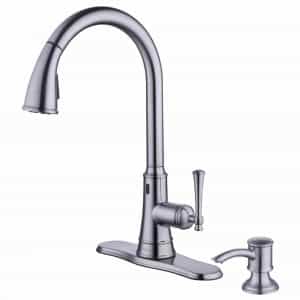 Glacier Bay Hemming HD67249W-1008D2 Single Handle Touchless Pull Down Sprayer Kitchen Faucet with Soap Dispenser in Stainless Steel