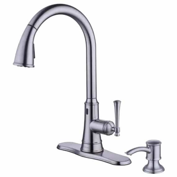 Glacier Bay Hemming HD67249W-1008D2 Single Handle Touchless Pull Down Sprayer Kitchen Faucet with Soap Dispenser in Stainless Steel