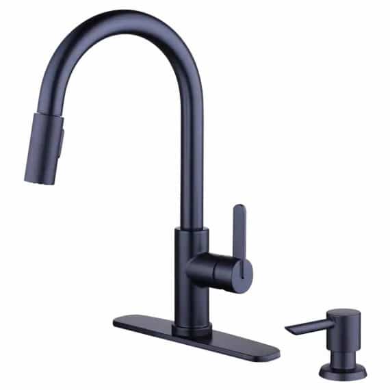 Glacier Bay Paulina HD67780-1010H Single Handle Pull Down Sprayer Kitchen Faucet with Turbo Spray, Fast Mount and Soap Dispenser in Matte Black