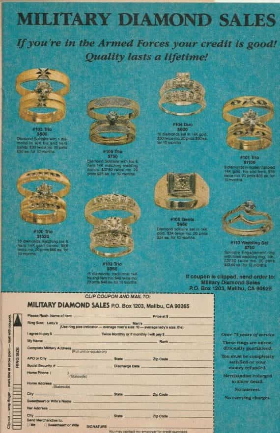 Military Diamond Sales Print Ad 1984 jewelry rings gold diamonds advertisement