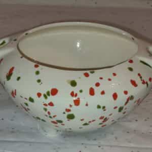 Retro Ceramic Footed Bowl White Orange Green Marked CW or MJ