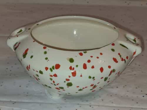 Retro Ceramic Footed Bowl White Orange Green Marked CW or MJ