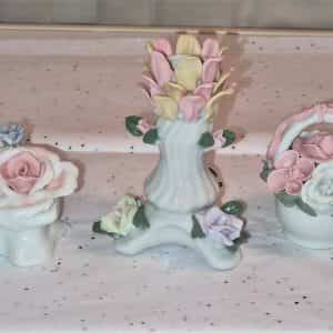 Rose & Rosebud Porcelain Sculptures Figurines 1 Candle Holder Ceramic 3 pieces