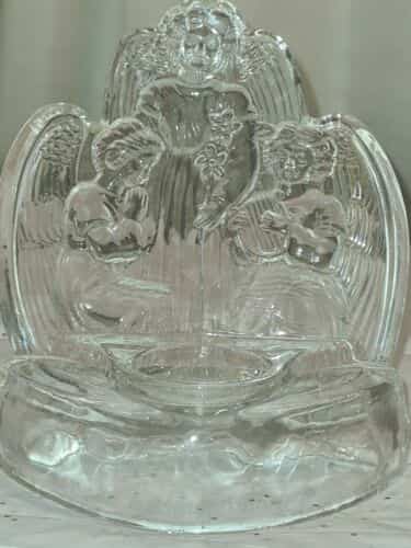 Vintage clear glass votive angel tea light candle holder 5×5.75″ HEAVY 1 lb