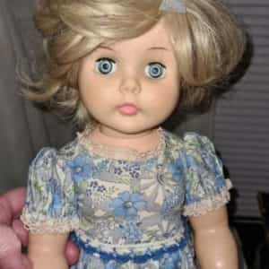 Vintage 19” Horsman Ruthie Doll T-21 Sleepy Eyes blue dress WIG
