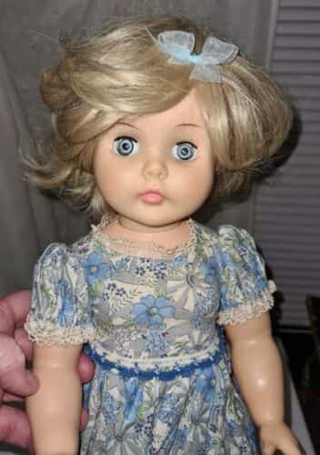 Vintage 19” Horsman Ruthie Doll T-21 Sleepy Eyes blue dress WIG