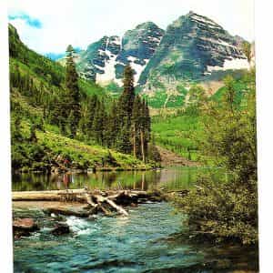 VTG Maroon Lake Bells Snowmass Wilderness Area Postcard Aspen Colorado Unposted