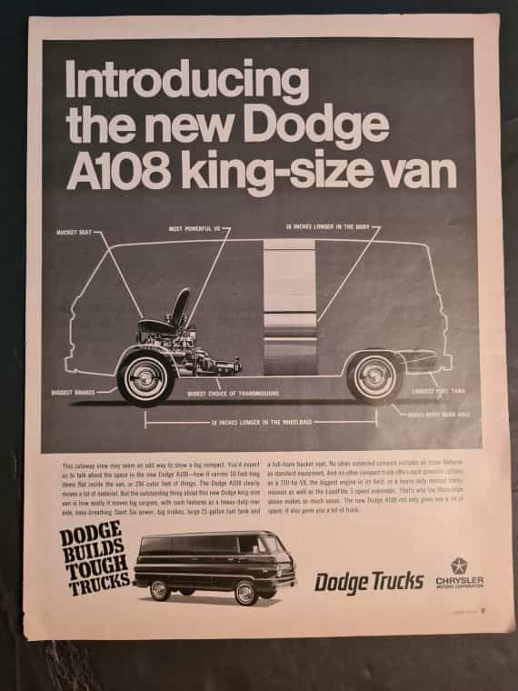 1967 Dodge A108 King-Size Van Vintage Original Advertisement Print Ad 10×13″