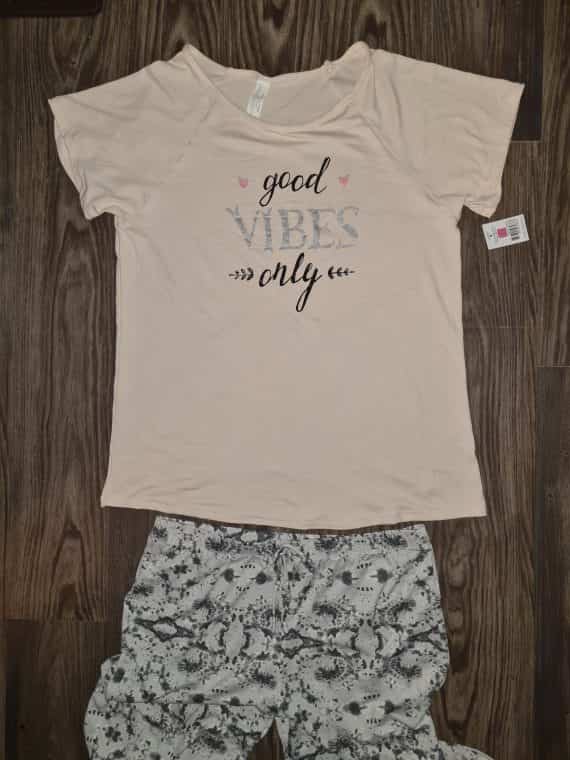 nwt-xl-good-vibes-only-pajamas-set-sleep-shirt-pants-stretch-short-sleeve