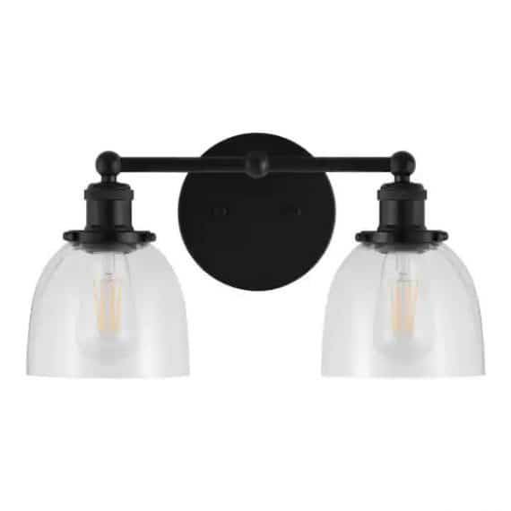 home-decorators-collection-hb2624-43-16-25-in-evelyn-2-light-matte-black-industrial-bathroom-vanity-light-with-clear-glass-shades