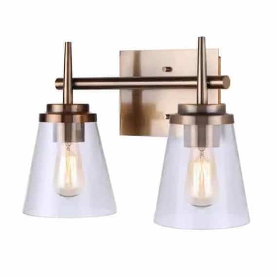 CANARM IVL703A02GD Perla 14.75 in. 2-Light Gold Vanity Light with Clear Glass Shade