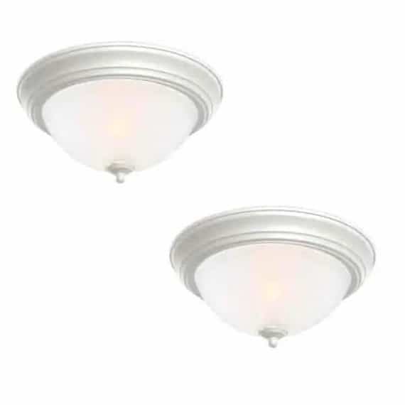 Commercial Electric EFG8012A-WH 13 in. 2-Light White Flush Mount (2-Pack)