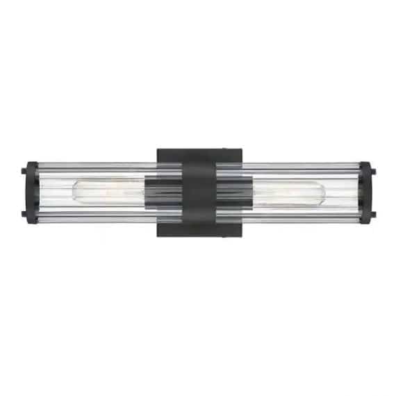 Cordelia Lighting 2631-05 18 in. 2-Light Black Vanity Light with Clear Ribbed Glass Shade