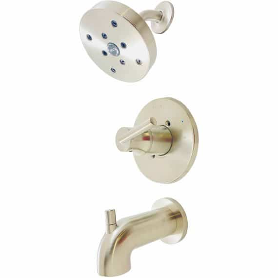 Delta T14459-SS Trinsic 1-Handle Wall Mount Tub and Shower Faucet Trim Kit in Stainless with H2Okinetic (Valve Not Included)