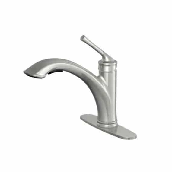 Glacier Bay 1006744001 Hemming Traditional Farm Single Handle Pull Out Sprayer Kitchen Faucet in Stainless Steel