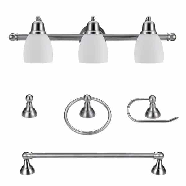 Globe Electric 51229 Jayden 5-Piece Satin Nickel All-In-One Bathroom Vanity Light Set