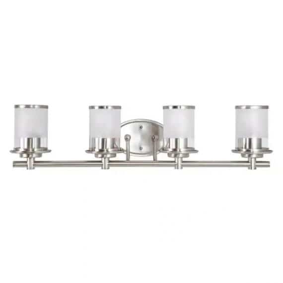 Hampton Bay 32.25 in. Truitt 4-Light Brushed Nickel Transitional Bathroom Vanity Light with Sand and Clear Glass Shades