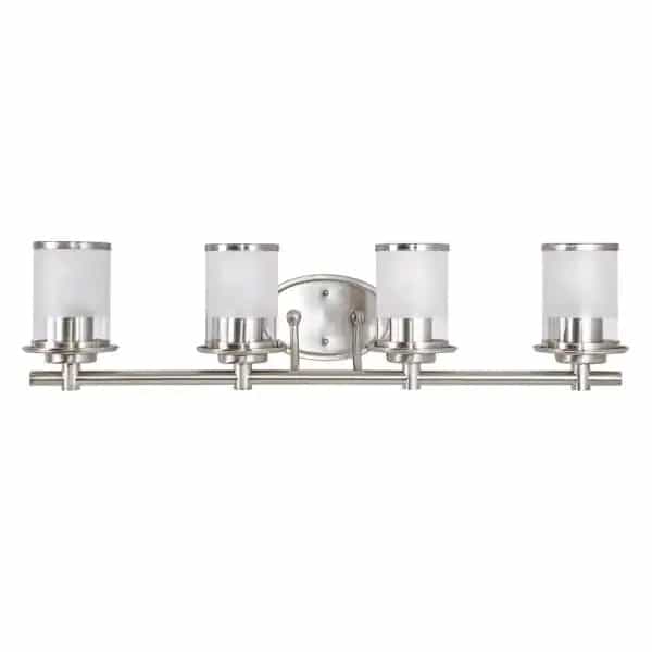 Hampton Bay 32.25 in. Truitt 4-Light Brushed Nickel Transitional Bathroom Vanity Light with Sand and Clear Glass Shades