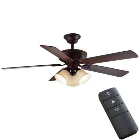 Hampton Bay 41350 Campbell 52 in. Indoor LED Mediterranean Bronze Ceiling Fan with Light Kit, Downrod, Reversible Blades and Remote
