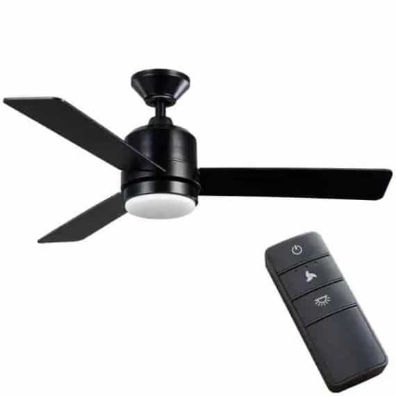 Hampton Bay 52192 Castlegate 44 in. Indoor Integrated LED Matte Black Ceiling Fan with 3 Reversible Blades, Light Kit and Remote Control