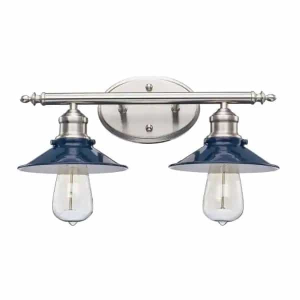 Hampton Bay Glenhurst 2-Light Cobalt and Brushed Nickel Industrial Farmhouse Bathroom Vanity Light with Metal Shades