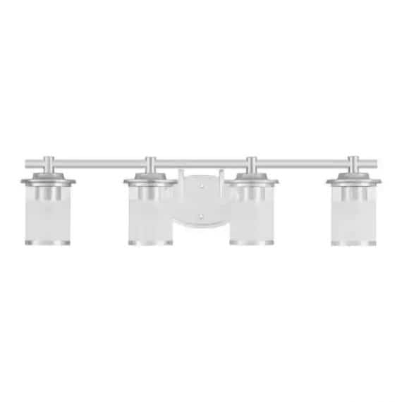 Hampton Bay HB2595-07 32.1 in. Truitt 4-Light Chrome Transitional Bathroom Vanity Light with Sand and Clear Glass Shades