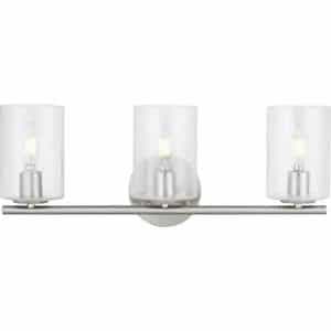 Hampton Bay 1023HBBNSGDI Champlain 22.375 in. 3-Light Brushed Nickel Modern Bathroom Vanity Light with Clear Seeded Glass Shades