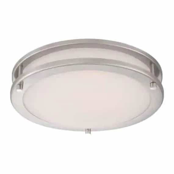 Hampton Bay HB1023C-35 Flaxmere 12 in. Brushed Nickel Dimmable LED Flush Mount Ceiling Light with Frosted White Glass Shade