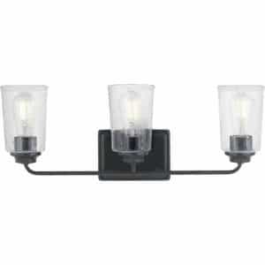 Hampton Bay 1016HBMBDI Evangeline 23 in. 3-Light Matte Black Farmhouse Bathroom Vanity Light with Clear Seeded Glass Shades
