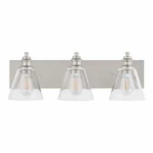Hampton Bay 1012HBPNDI Manor 24 in. 3-Light Polished Nickel Industrial Bathroom Vanity Light with Clear Glass Shades