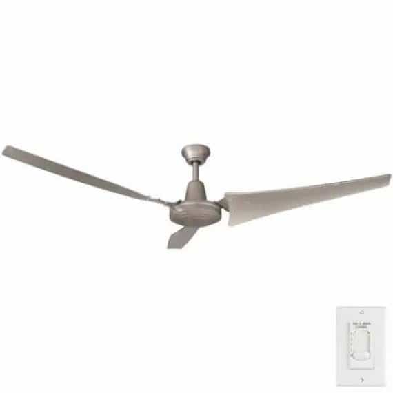 Hampton Bay 52869 Industrial 60 in. Indoor/Outdoor Brushed Steel Ceiling Fan with Wall Control, Downrod and Powerful Reversible Motor