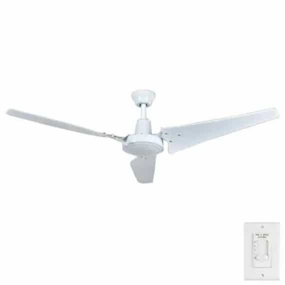 Hampton Bay 52860 Industrial 60 in. Indoor/Outdoor White Ceiling Fan with Wall Control, Downrod and Powerful Reversible Motor