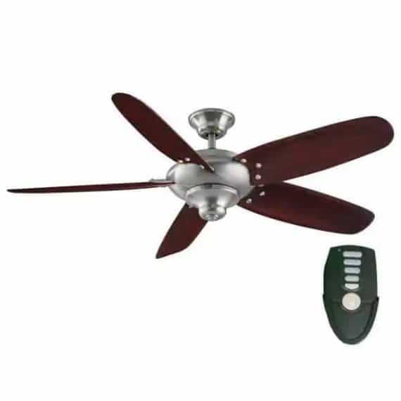 Home Decorators Collection 26656 Altura 56 in. Indoor Brushed Nickel Ceiling Fan with Downrod, Remote and Reversible Motor; Light Kit Adaptable