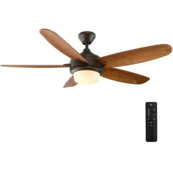 Home Decorators Collection 51556 Breezemore 56 in. Indoor LED Mediterranean Bronze Ceiling Fan with Light Kit, Downrod, DC Motor and Remote Control