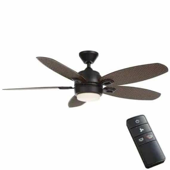 Home Decorators Collection 52179 Daniel Island 52 in. White Color Changing Integrated LED Outdoor Matte Black Ceiling Fan with Light Kit and Remote