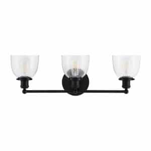 Home Decorators Collection HB2586-43 26.75 in. Evelyn 3-Light Matte Black Industrial Bathroom Vanity Light with Clear Glass Shades