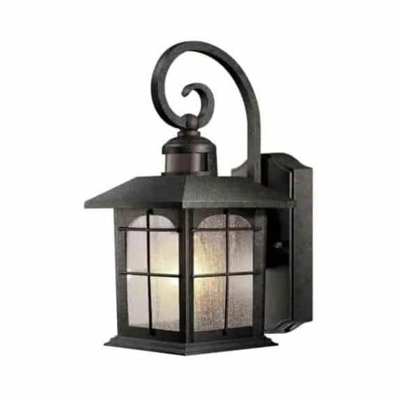 Home Decorators Collection HB7251MA-292 Brimfield 14.2 in. Aged Iron 1-Light Outdoor Wall Lamp with Clear Seedy Glass Shade and 220° Motion Sensing