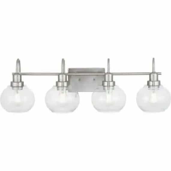 Home Decorators Collection 1020HDCBNDI Halyn 31.375 in. 4-Light Brushed Nickel Bathroom Vanity Light with Clear Glass Shades