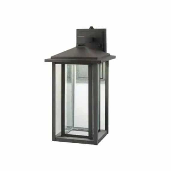 Home Decorators Collection KB 06005-DEL Mauvo Canyon Collection Black Outdoor Seeded Glass Dusk to Dawn Wall Lantern Sconce